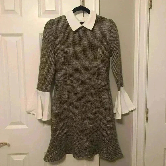 Flounce Sleeve Pephem Tweed Dress - Picture 3 of 8